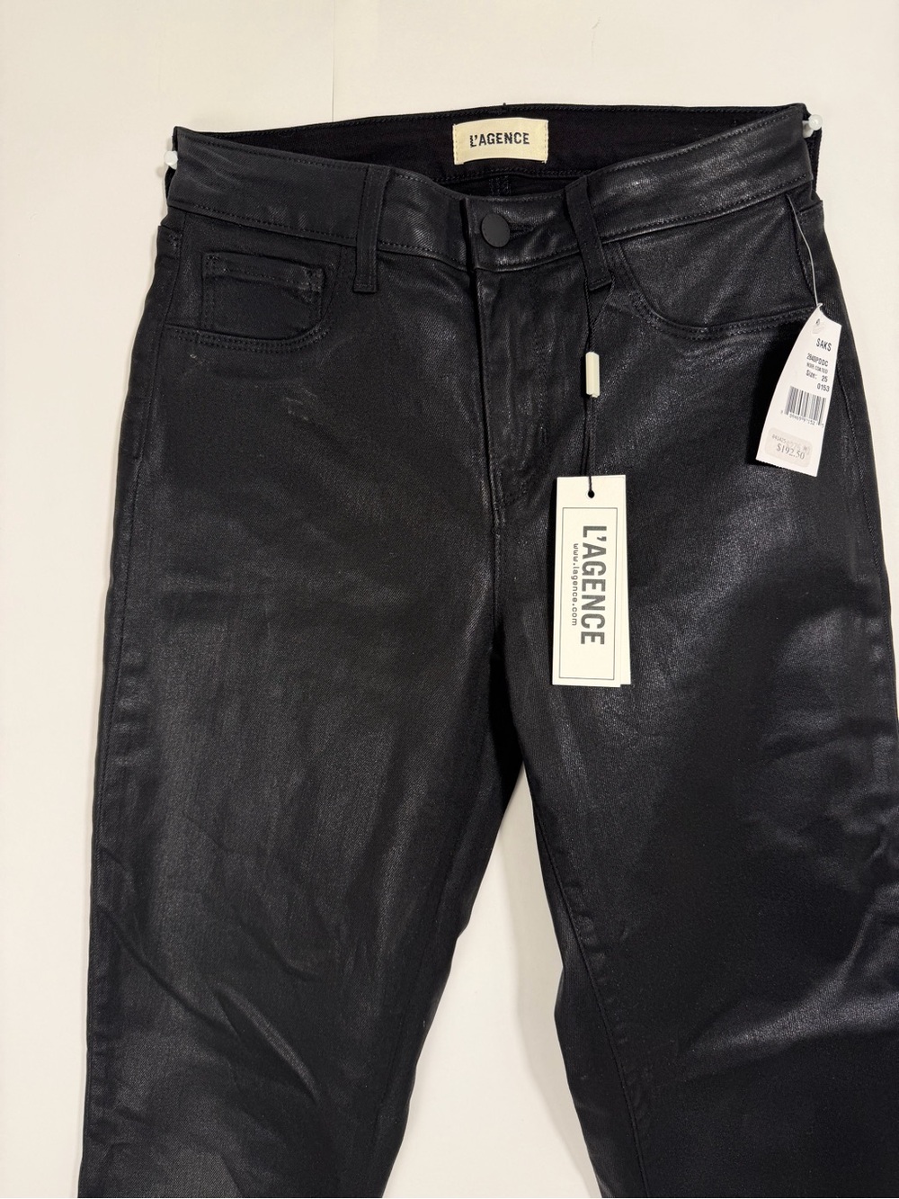L'AGENCE Women's Tati High Rise Crop Bootcut Jeans Coated Black 25 NWT